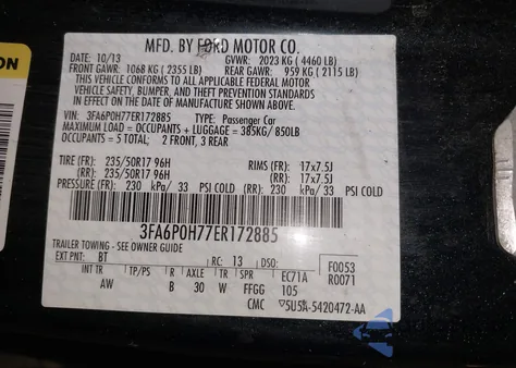 2014 Ford Fusion Se from USA, damaged, VIN 3FA6P0H77ER172885